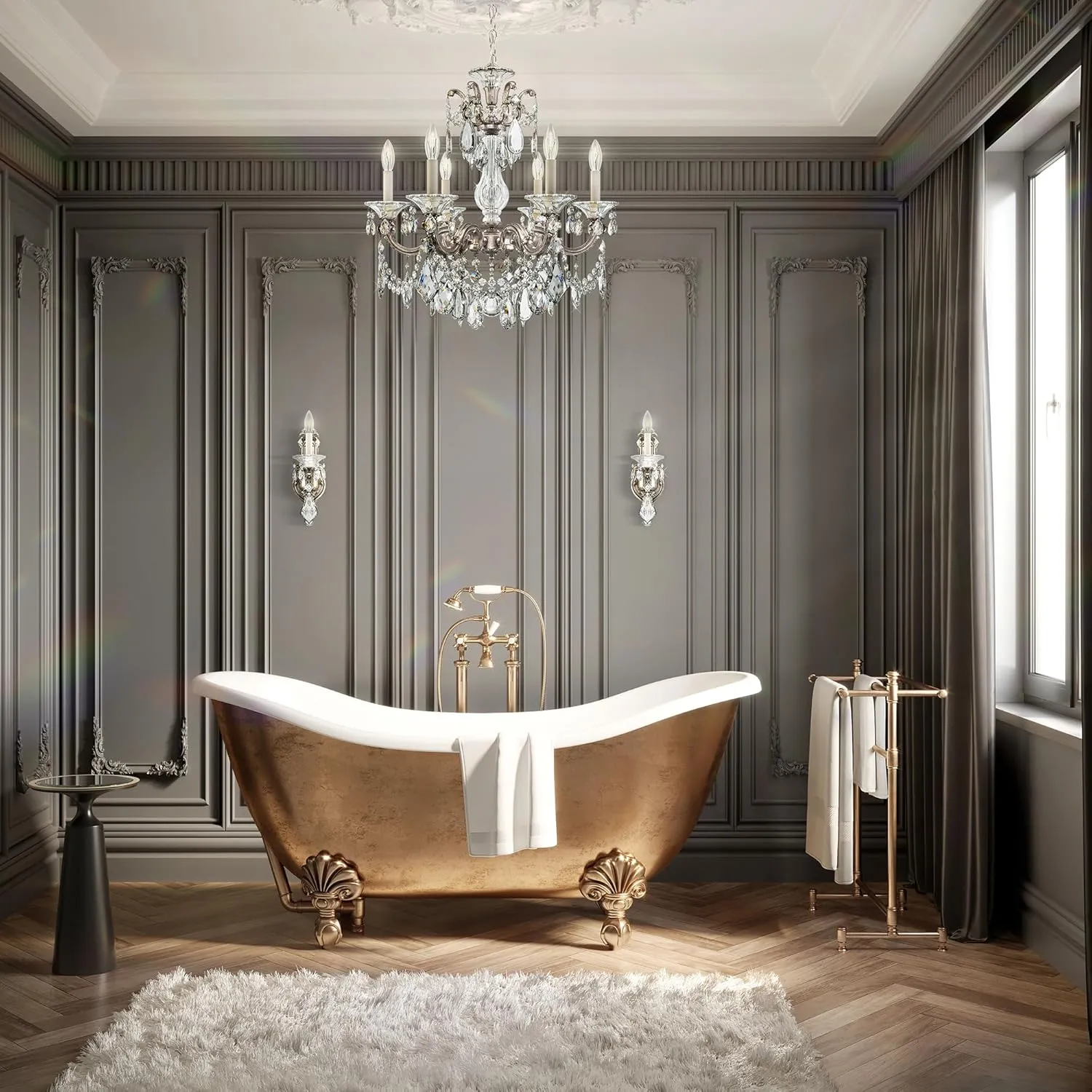 Signature 5069-23, La Scala 1 Light 5in x 16in Wall Sconce in Etruscan Gold with Clear Heritage Handcut Crystals