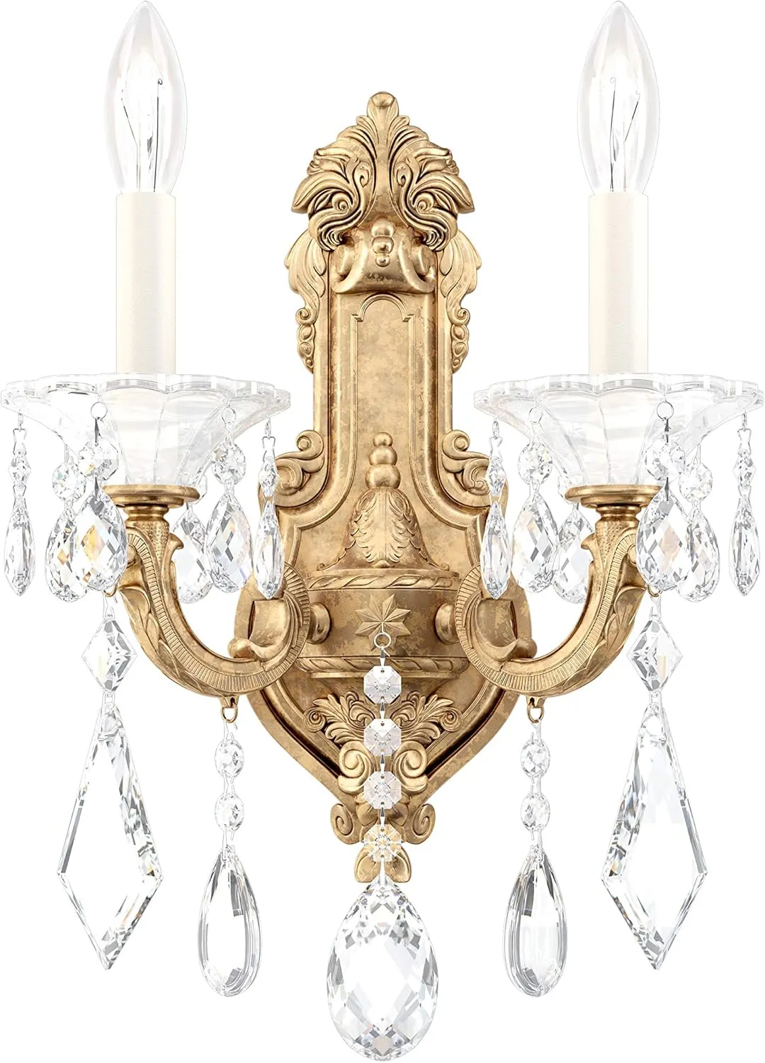 Signature 5070-26S, La Scala 2 Light 11.5in x 16.5in Wall Sconce in French Gold with Clear Swarovski Crystals