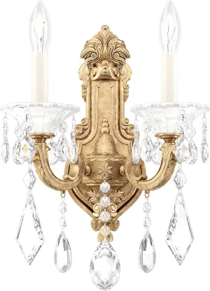 Signature 5070-26S, La Scala 2 Light 11.5in x 16.5in Wall Sconce in French Gold with Clear Swarovski Crystals