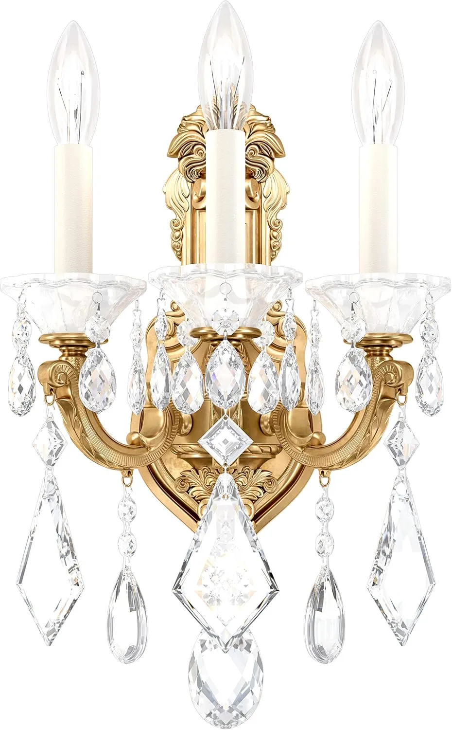 Signature 5071-22S, La Scala 3 Light 11.5in x 17in Wall Sconce in Heirloom Gold with Clear Swarovski Crystals