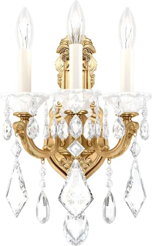 Signature 5071-22S, La Scala 3 Light 11.5in x 17in Wall Sconce in Heirloom Gold with Clear Swarovski Crystals