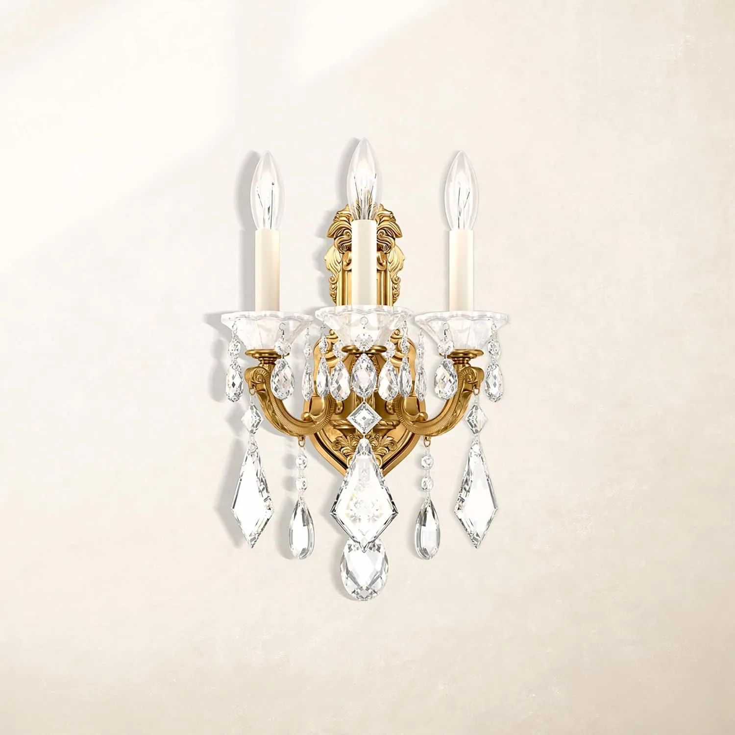Signature 5071-23S, La Scala 3 Light 11.5in x 17in Wall Sconce in Etruscan Gold with Clear Swarovski Crystals