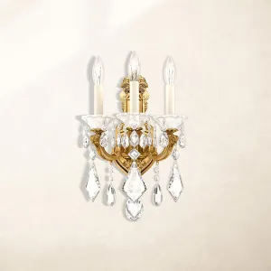 Signature 5071-23S, La Scala 3 Light 11.5in x 17in Wall Sconce in Etruscan Gold with Clear Swarovski Crystals