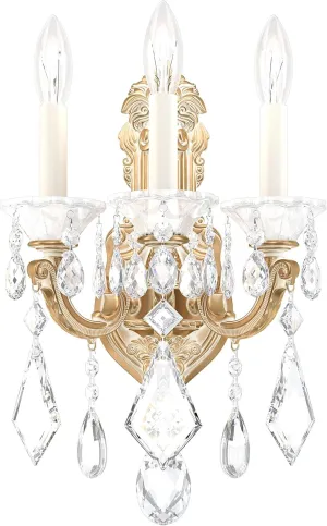 Signature 5071-27S, La Scala 3 Light 11.5in x 17in Wall Sconce in Parchment Gold with Clear Swarovski Crystals