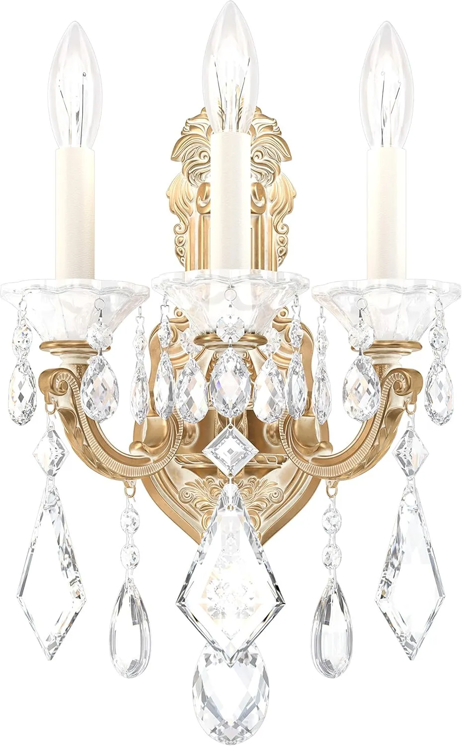 Signature 5071-27S, La Scala 3 Light 11.5in x 17in Wall Sconce in Parchment Gold with Clear Swarovski Crystals