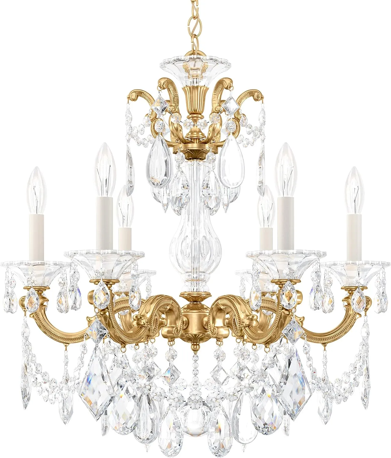 Signature 5072-22S, La Scala 6 Light 23in x 25in Chandelier in Heirloom Gold with Clear Swarovski Crystals