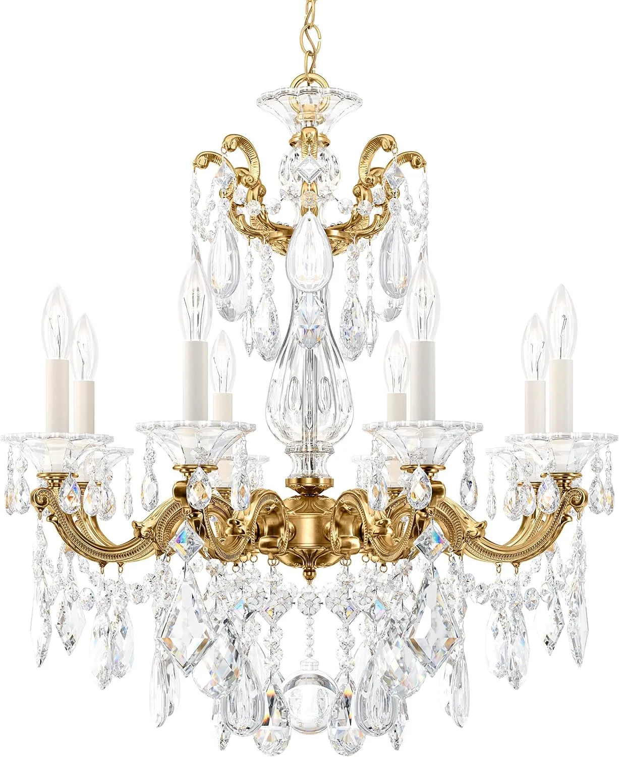 Signature 5073-22S, La Scala 8 Light 25in x 28.5in Chandelier in Heirloom Gold with Clear Swarovski Crystals