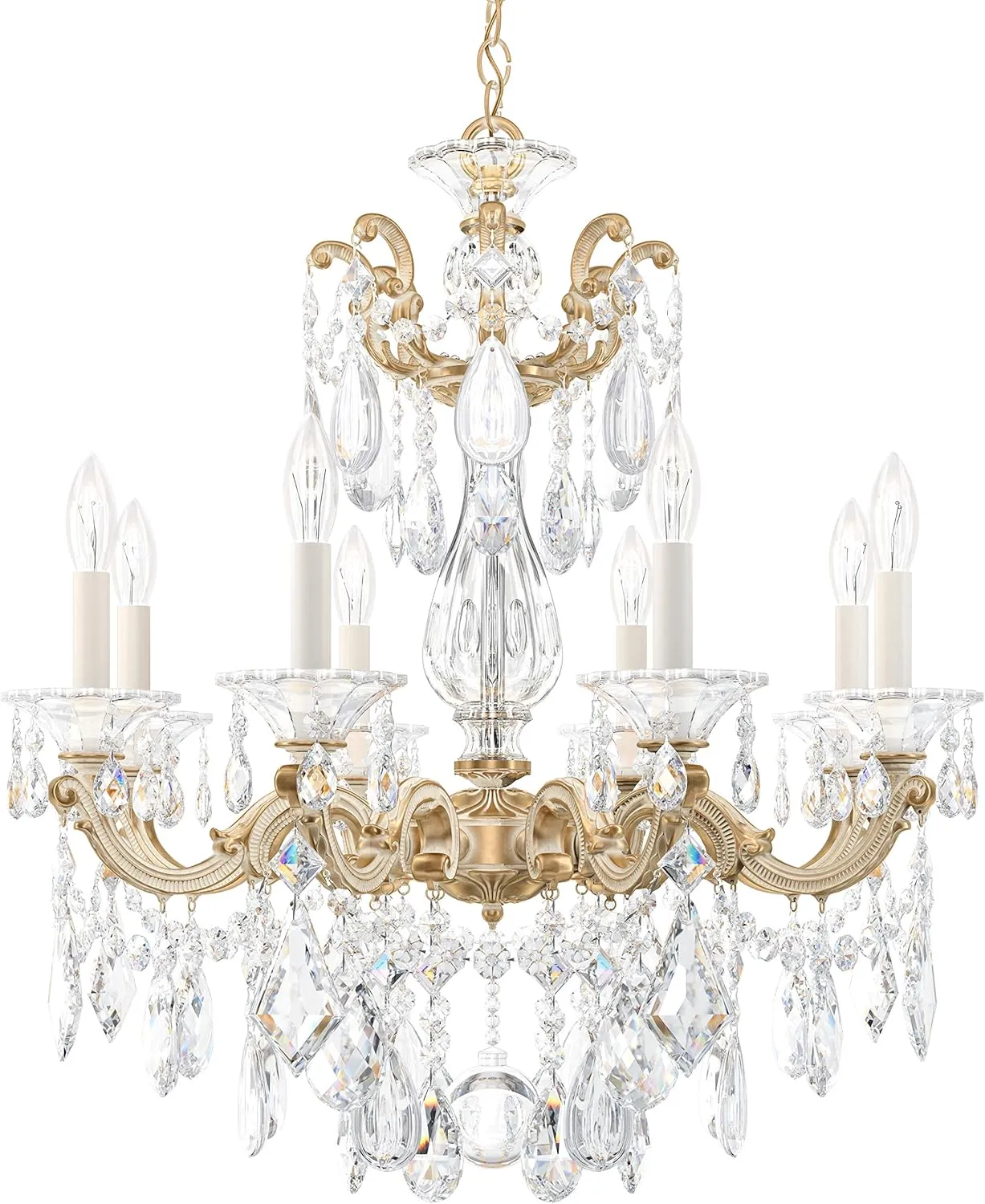 Signature 5073-27S, La Scala 8 Light 25in x 28.5in Chandelier in Parchment Gold with Clear Swarovski Crystals