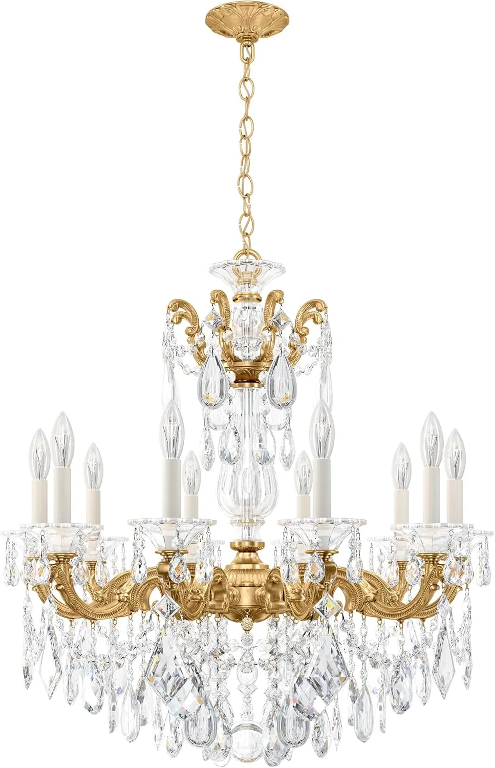 Signature 5074-22, La Scala 10 Light 28in x 29.5in Chandelier in Heirloom Gold with Clear Heritage Handcut Crystals