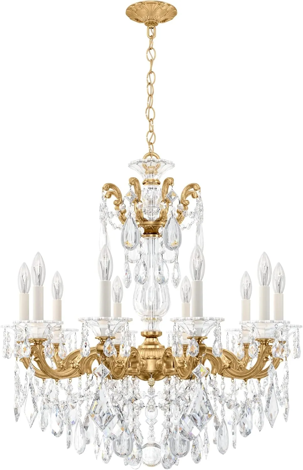 Signature 5074-22, La Scala 10 Light 28in x 29.5in Chandelier in Heirloom Gold with Clear Heritage Handcut Crystals