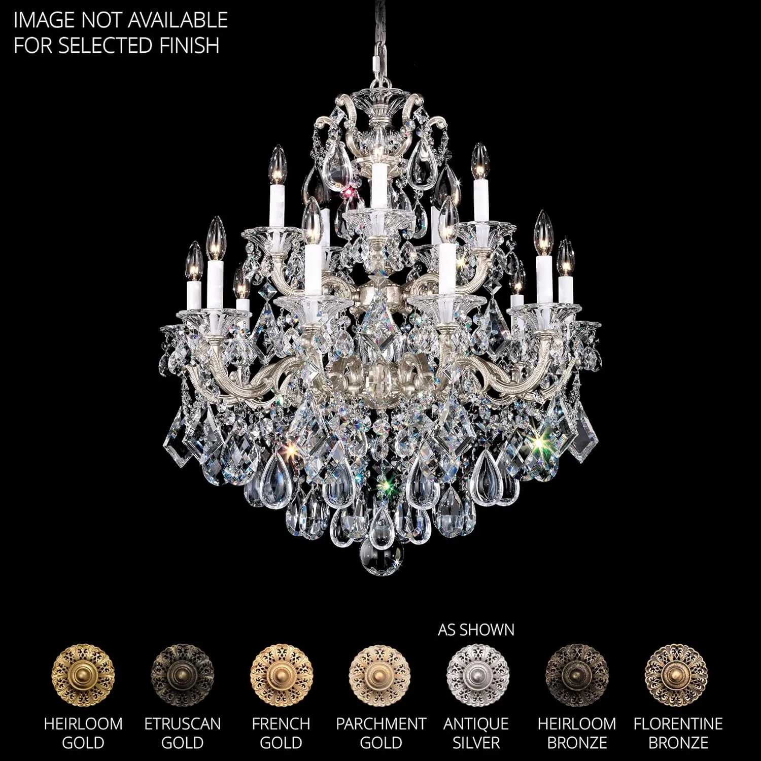 Signature 5075-27, La Scala 15 Light 28in x 32in Chandelier in Parchment Gold with Clear Heritage Handcut Crystals