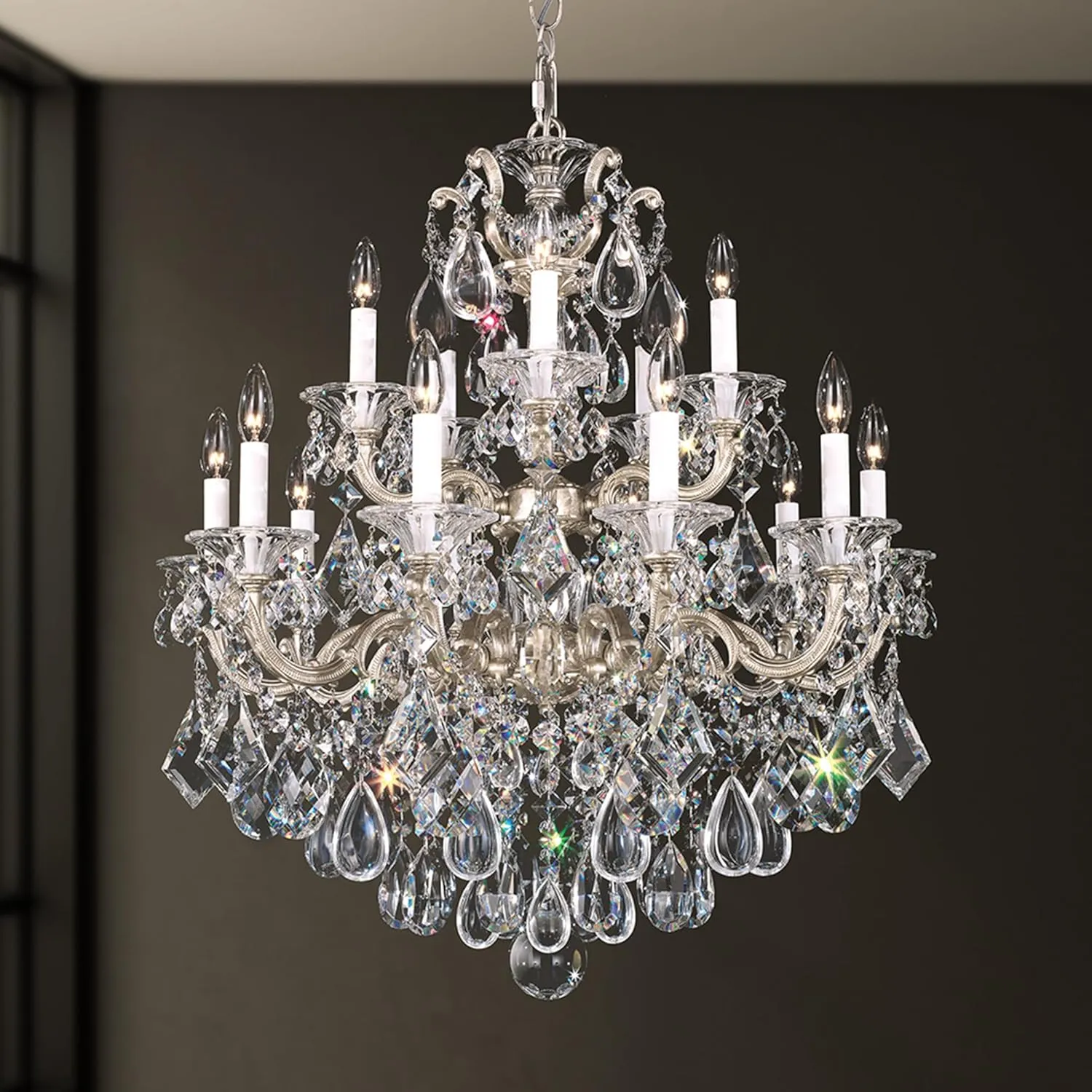 Signature 5075-27, La Scala 15 Light 28in x 32in Chandelier in Parchment Gold with Clear Heritage Handcut Crystals