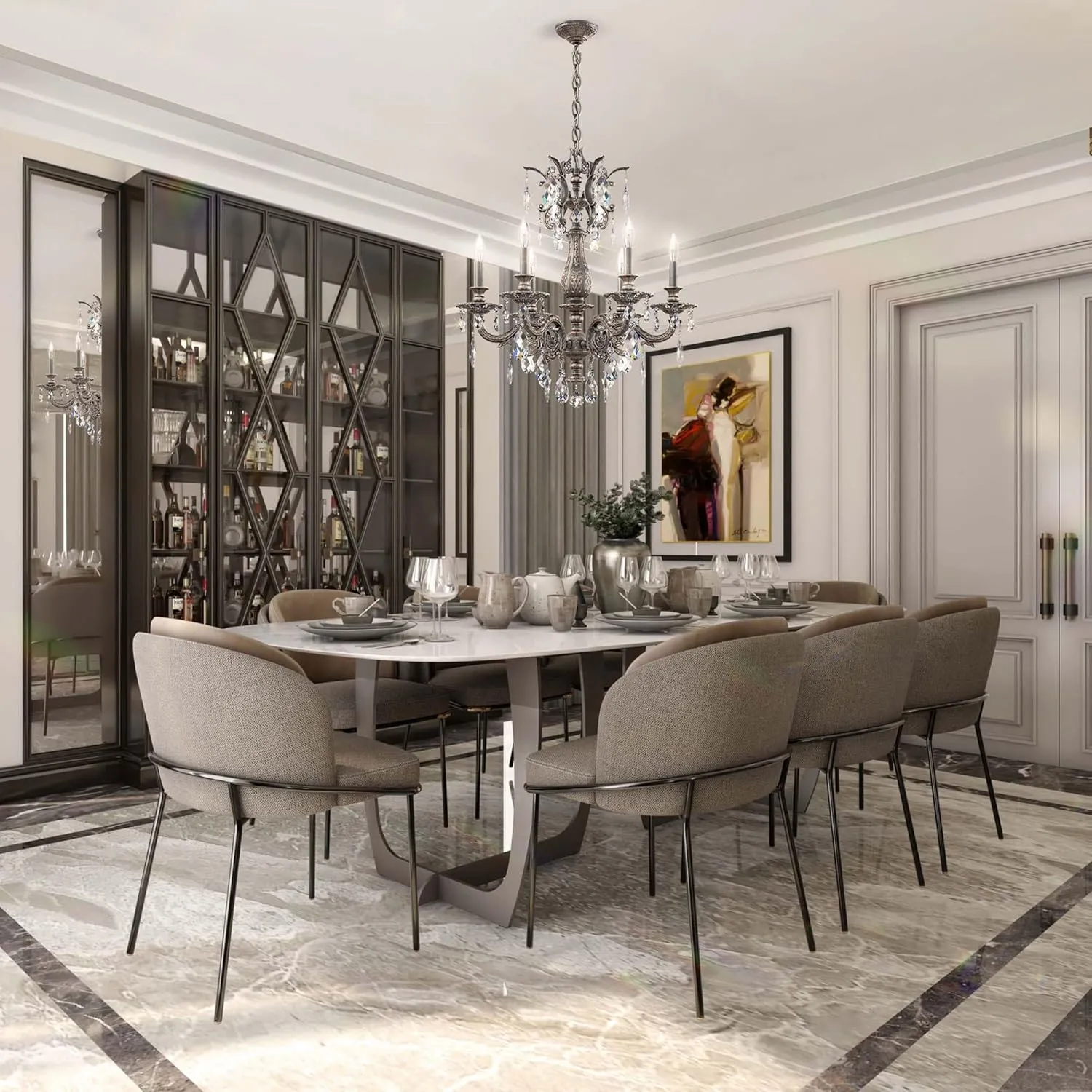 Signature 5676-27A, Milano 6 Light 24in x 26.5in Chandelier in Parchment Gold with Clear Swarovski Spectra Crystals