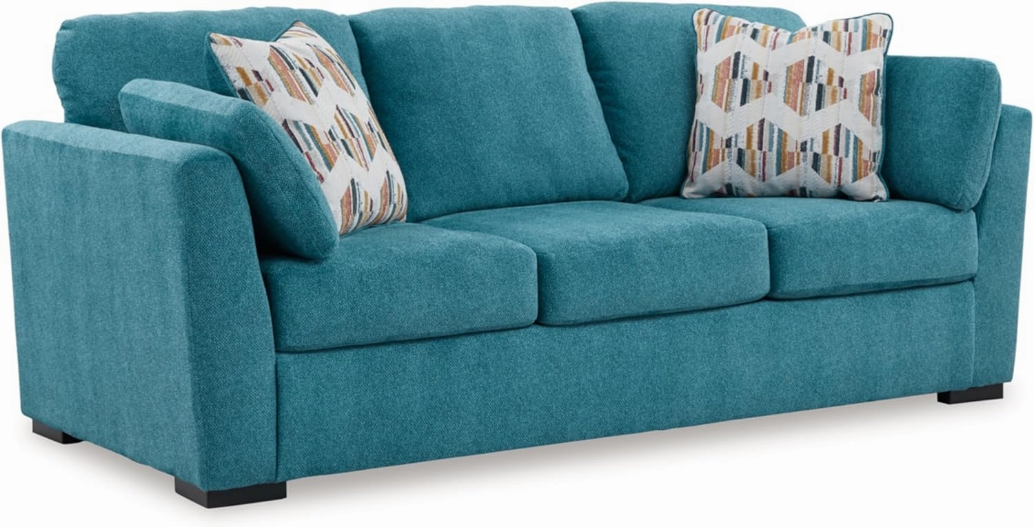 Signature Design by Ashley Keerwick Scandinavian Sofa with 4 Toss Pillows, Blue