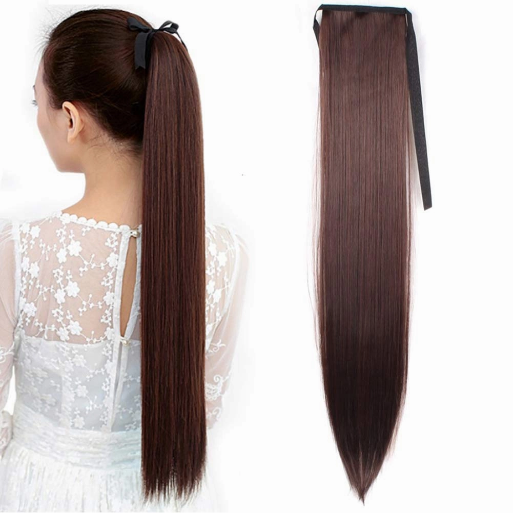 Silk Straight Ombre Long Hair Pony Tail Extension Fake Tie up Ponytail/Chignon Hairpiece 0906# Silvery Grey