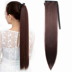 Silk Straight Ombre Long Hair Pony Tail Extension Fake Tie up Ponytail/Chignon Hairpiece 12H613# Dark Brown Blonde
