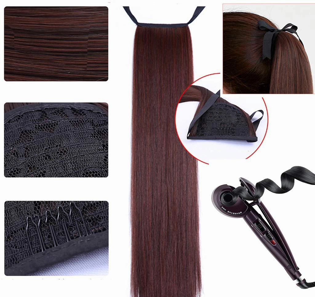 Silk Straight Ombre Long Hair Pony Tail Extension Fake Tie up Ponytail/Chignon Hairpiece 12H613# Dark Brown Blonde