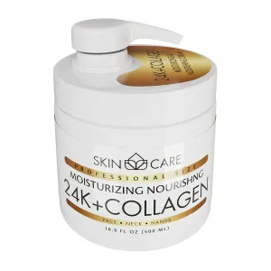 Skin Care 24K Gold & Collagen 3-in-1 Moisturizer Face Cream, Neck and Hands - Treatment for Crepey Texture, Wrinkles and Sagging - Daily Lotion for All Skin Types - 16.9 fl. oz.