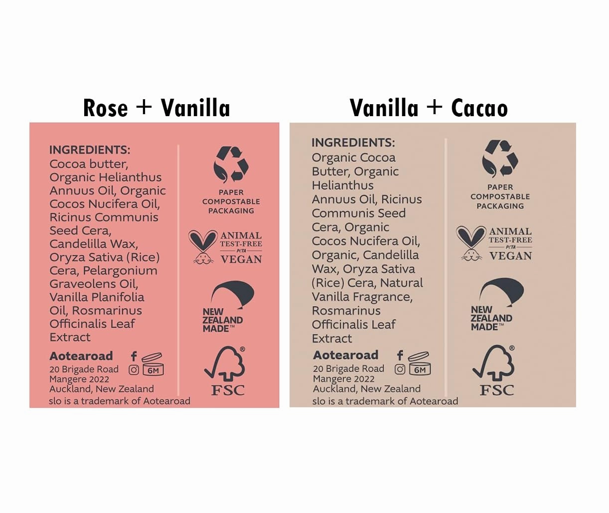 Slo Natural Moisturizing Stick | Organic Lip & Body Balm for Dry Skin | Hydrating, Nourishing, Travel-Friendly | Rose   Vanilla & Cacao   Vanilla | 2 pack (2 x 2.1oz/60g)