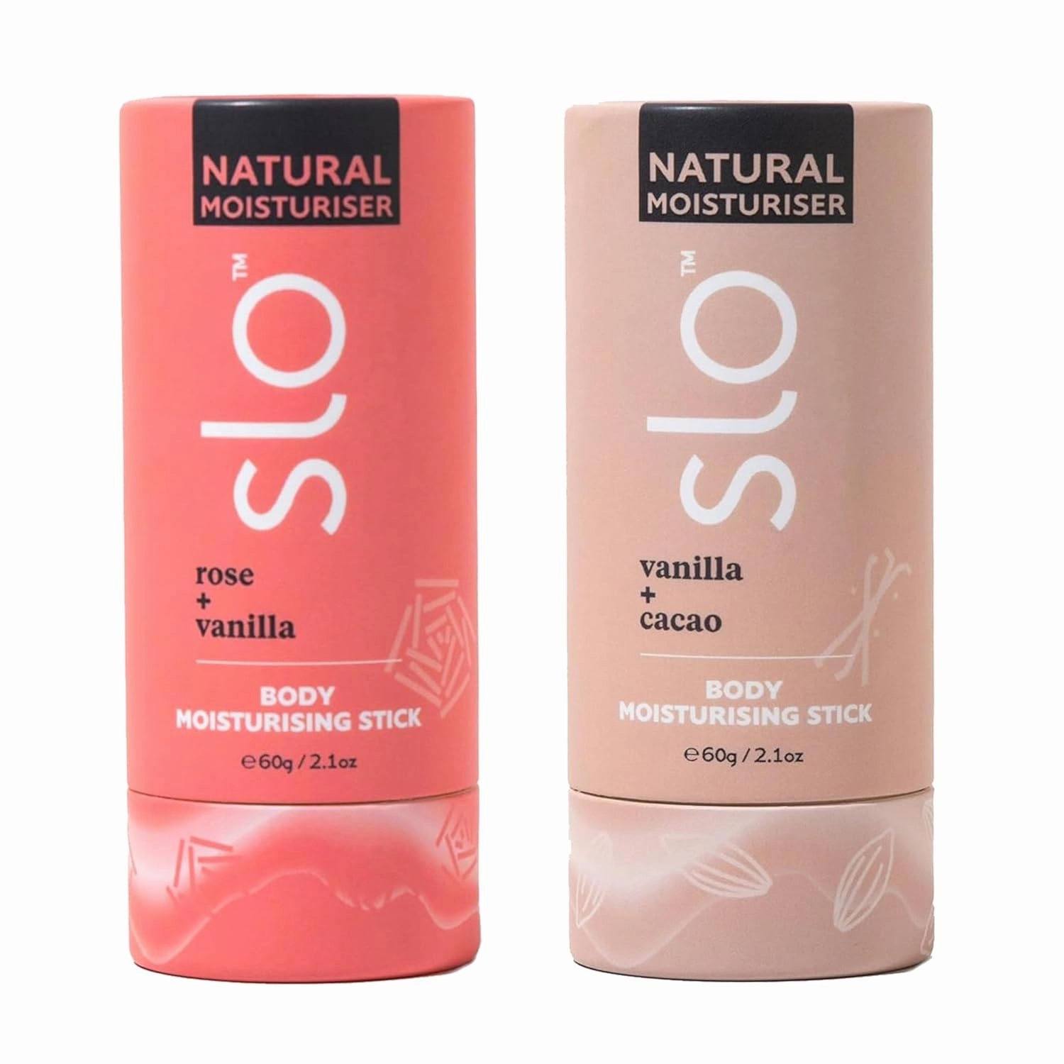 Slo Natural Moisturizing Stick | Organic Lip & Body Balm for Dry Skin | Hydrating, Nourishing, Travel-Friendly | Rose   Vanilla & Cacao   Vanilla | 2 pack (2 x 2.1oz/60g)