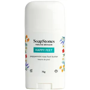 Soapstones Happy Feet Peppermint Rose Foot Butter — 75g Heel Stick for Cracked Heel Treatment with Shea Butter, Hemp Seed Oil, Vitamin E - Easy Applicator Foot Balm for Sore Feet and Dry Heels