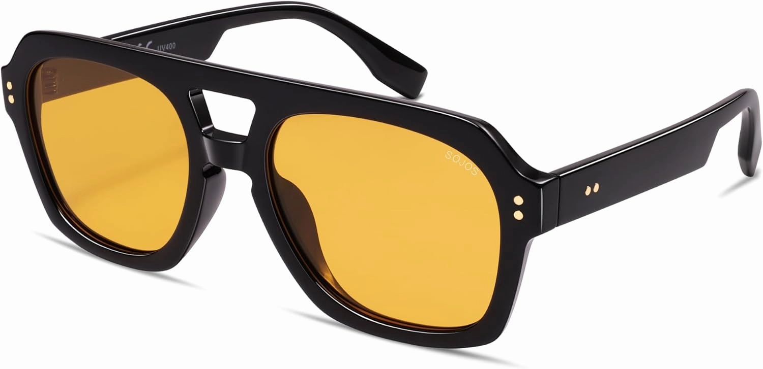SOJOS Retro Trendy Polarized Aviator Sunglasses for Women Men, Large Square Bold Pilot Shades SJ2385