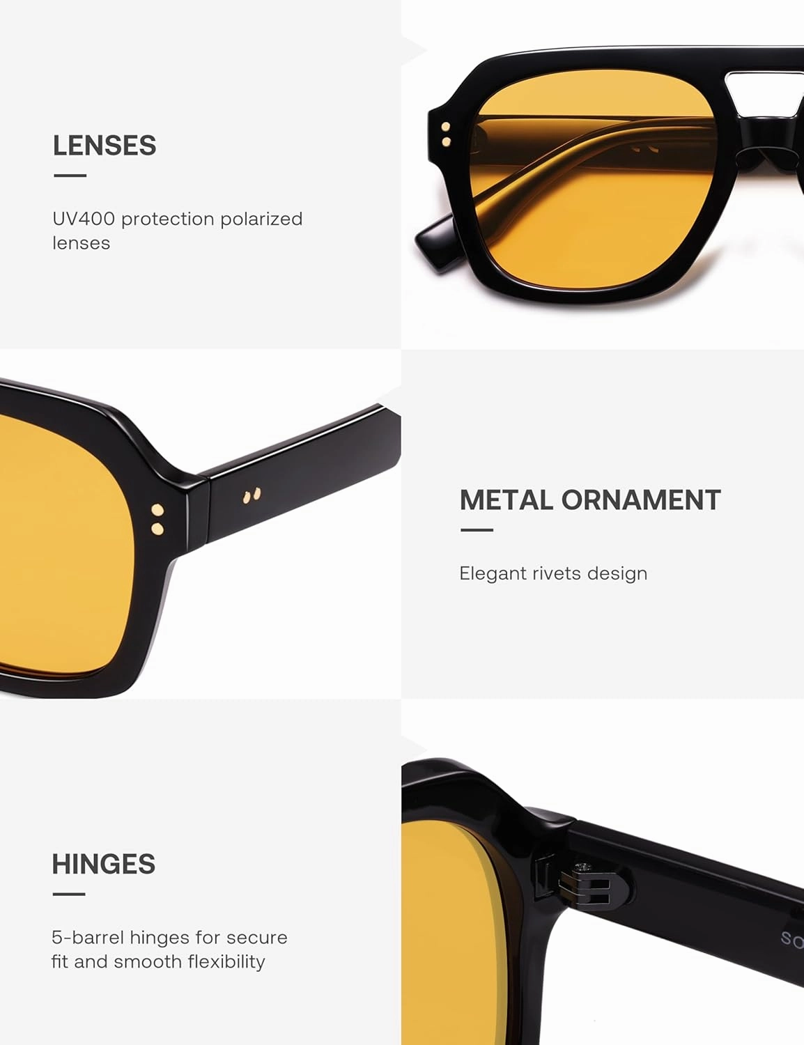 SOJOS Retro Trendy Polarized Aviator Sunglasses for Women Men, Large Square Bold Pilot Shades SJ2385