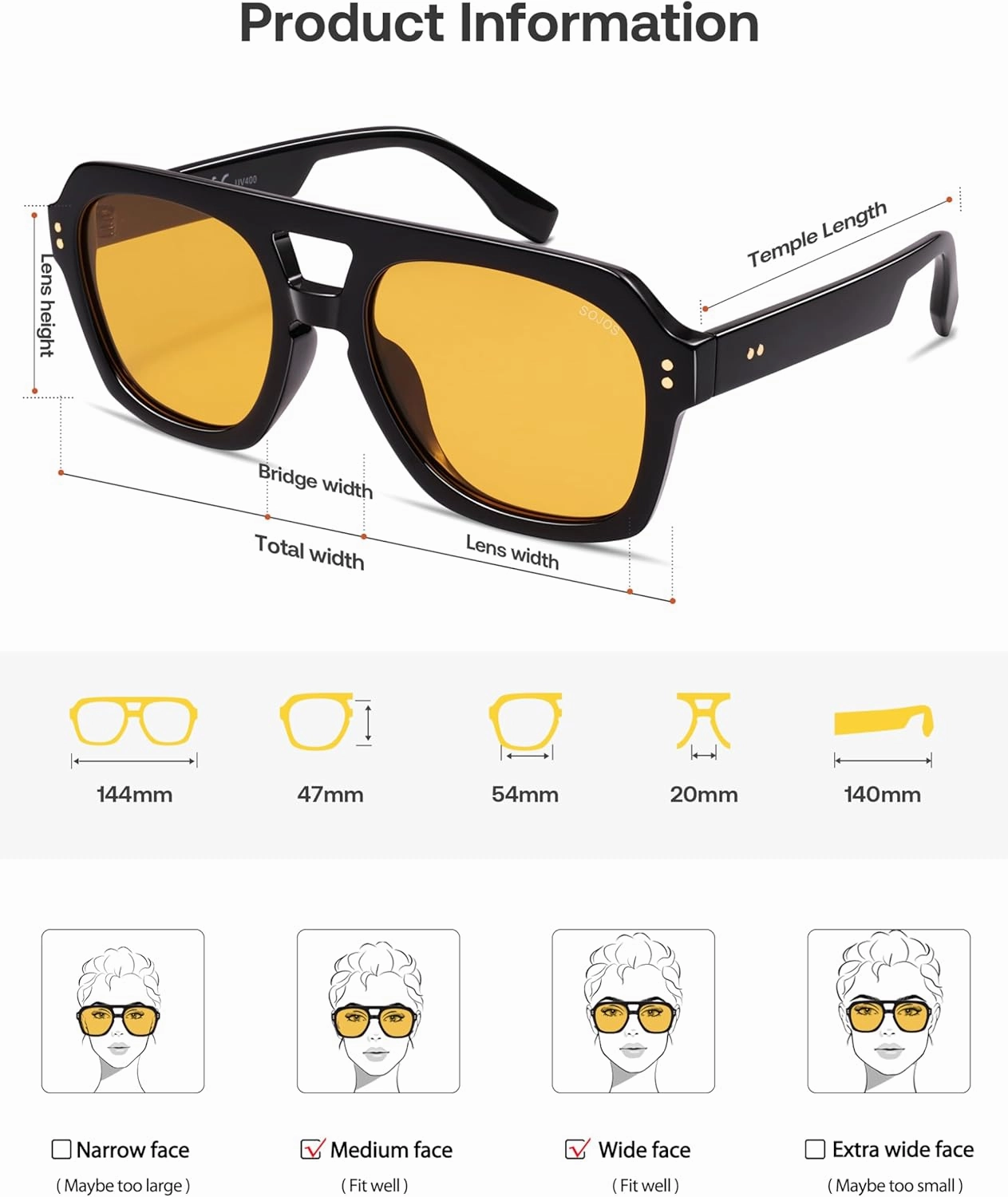 SOJOS Retro Trendy Polarized Aviator Sunglasses for Women Men, Large Square Bold Pilot Shades SJ2385