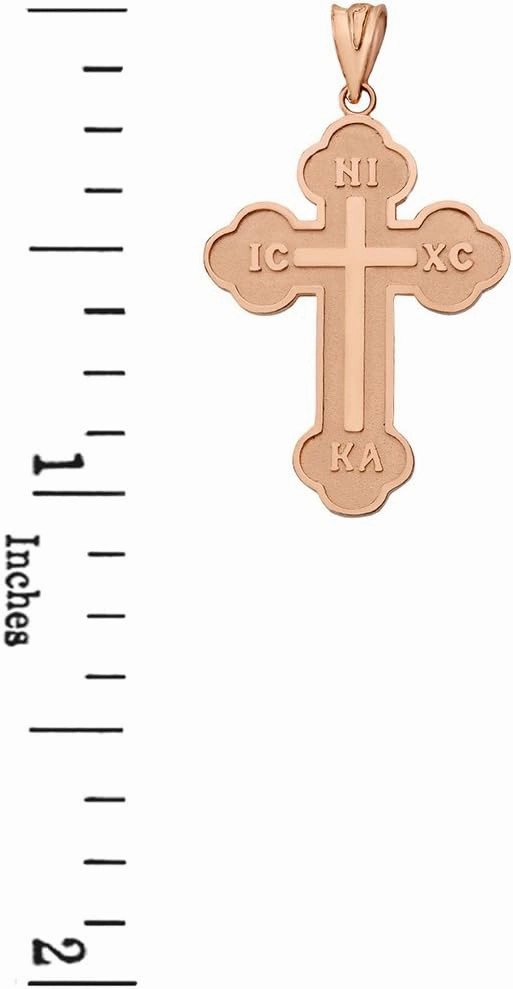 Solid 10k Rose Gold IC XC NIKA Cross Eastern Christian Pendant Necklace (Small)