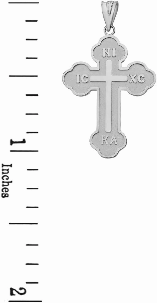 Solid 10k White Gold IC XC NIKA Cross Eastern Christian Pendant Necklace (Small)