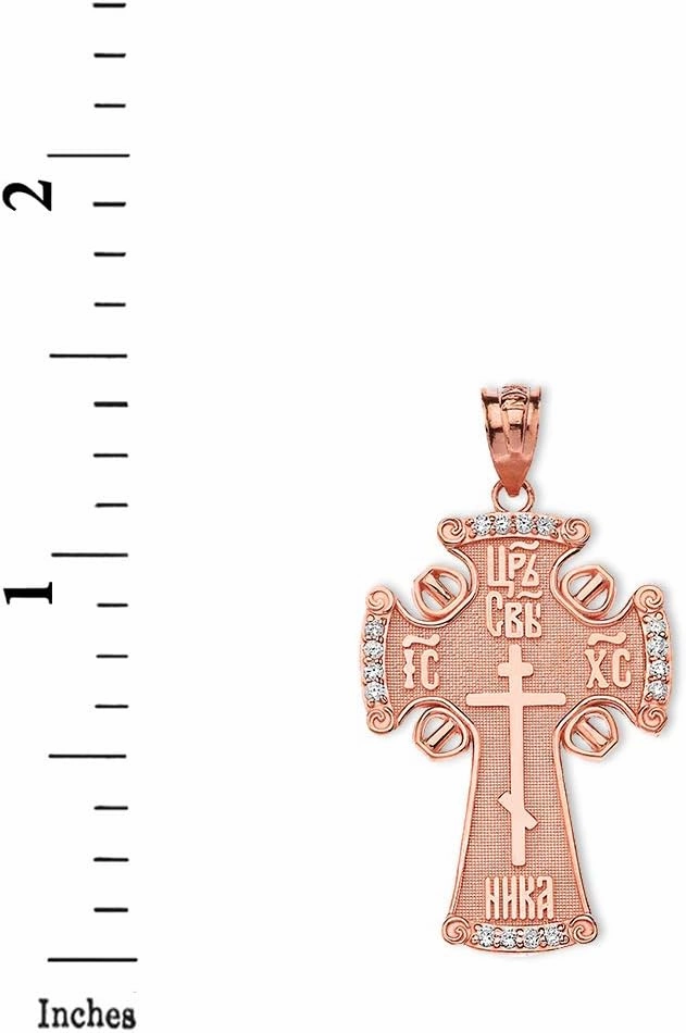 Solid 14k Rose Gold Diamond Eastern Orthodox IC XC NIKA Cross Pendant Necklace
