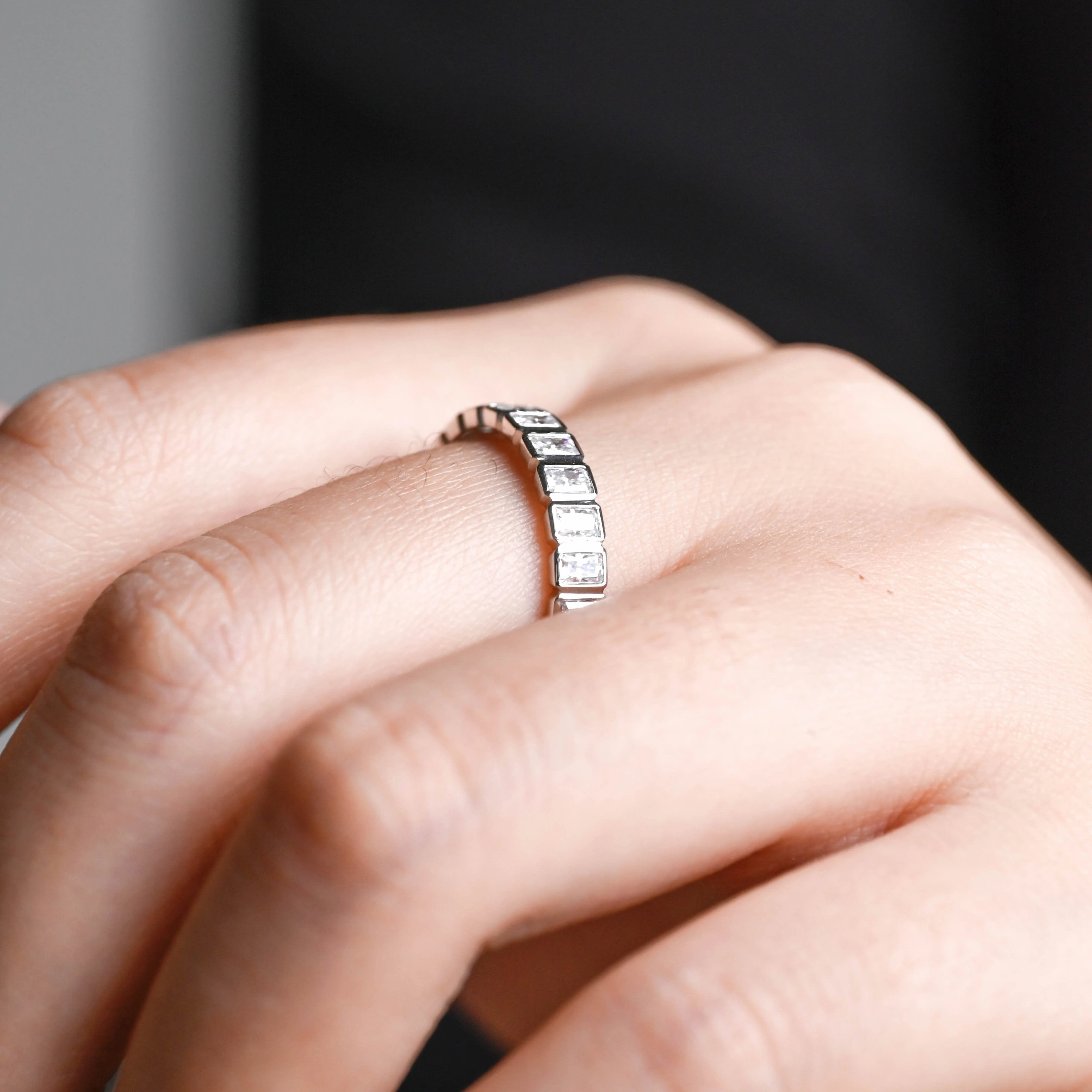 Solid Gold Bezel Radiant Cut Moissanite Wedding Band