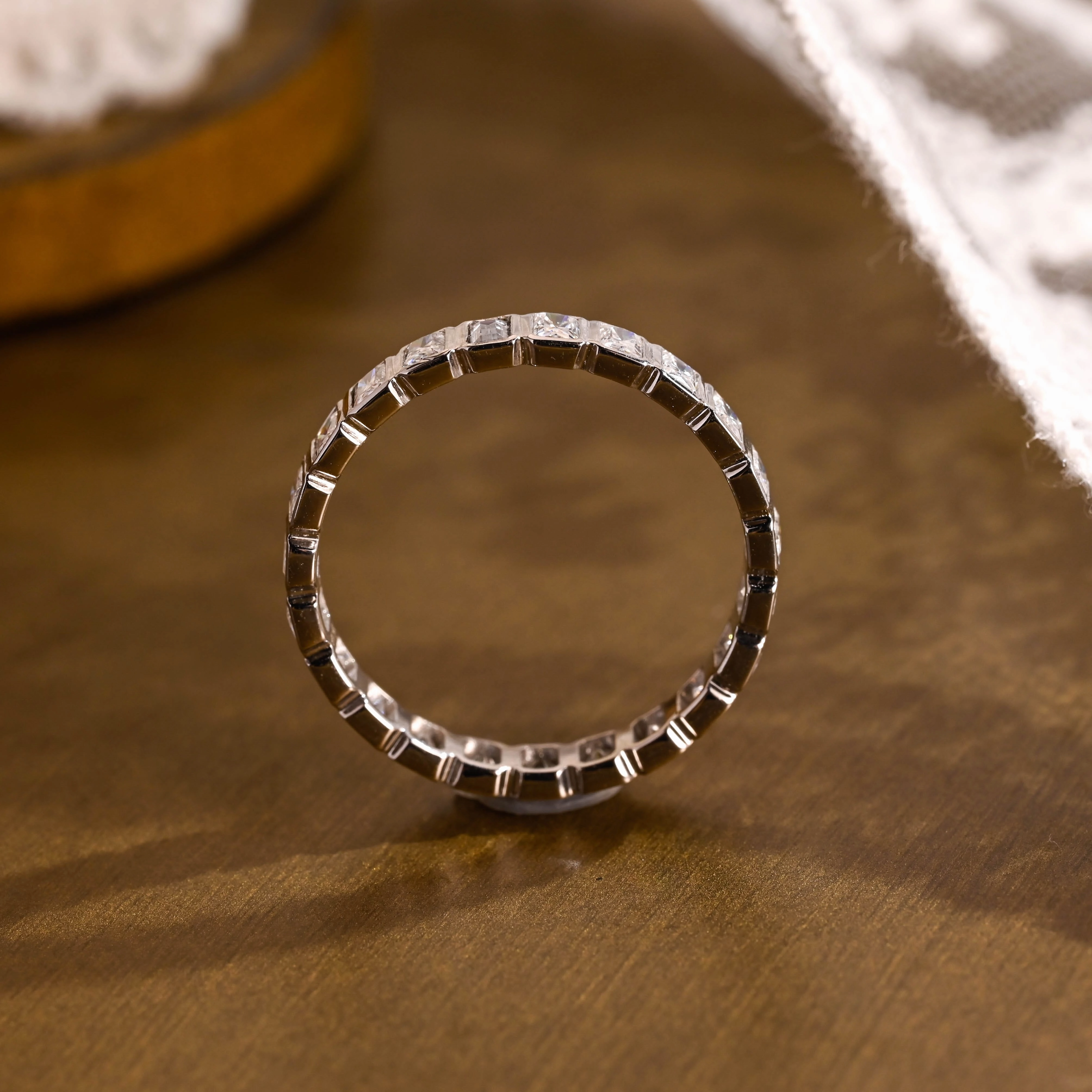 Solid Gold Bezel Radiant Cut Moissanite Wedding Band