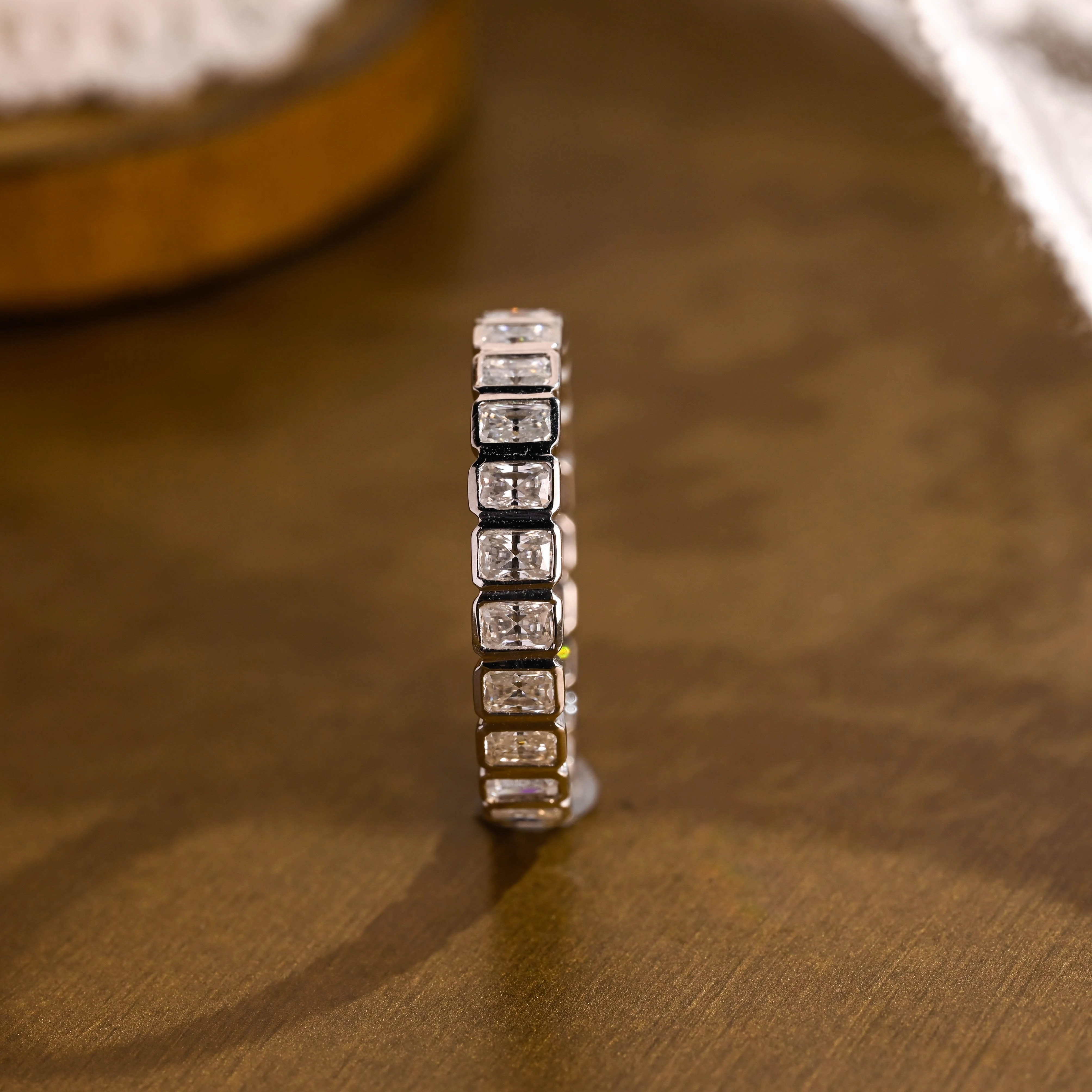 Solid Gold Bezel Radiant Cut Moissanite Wedding Band