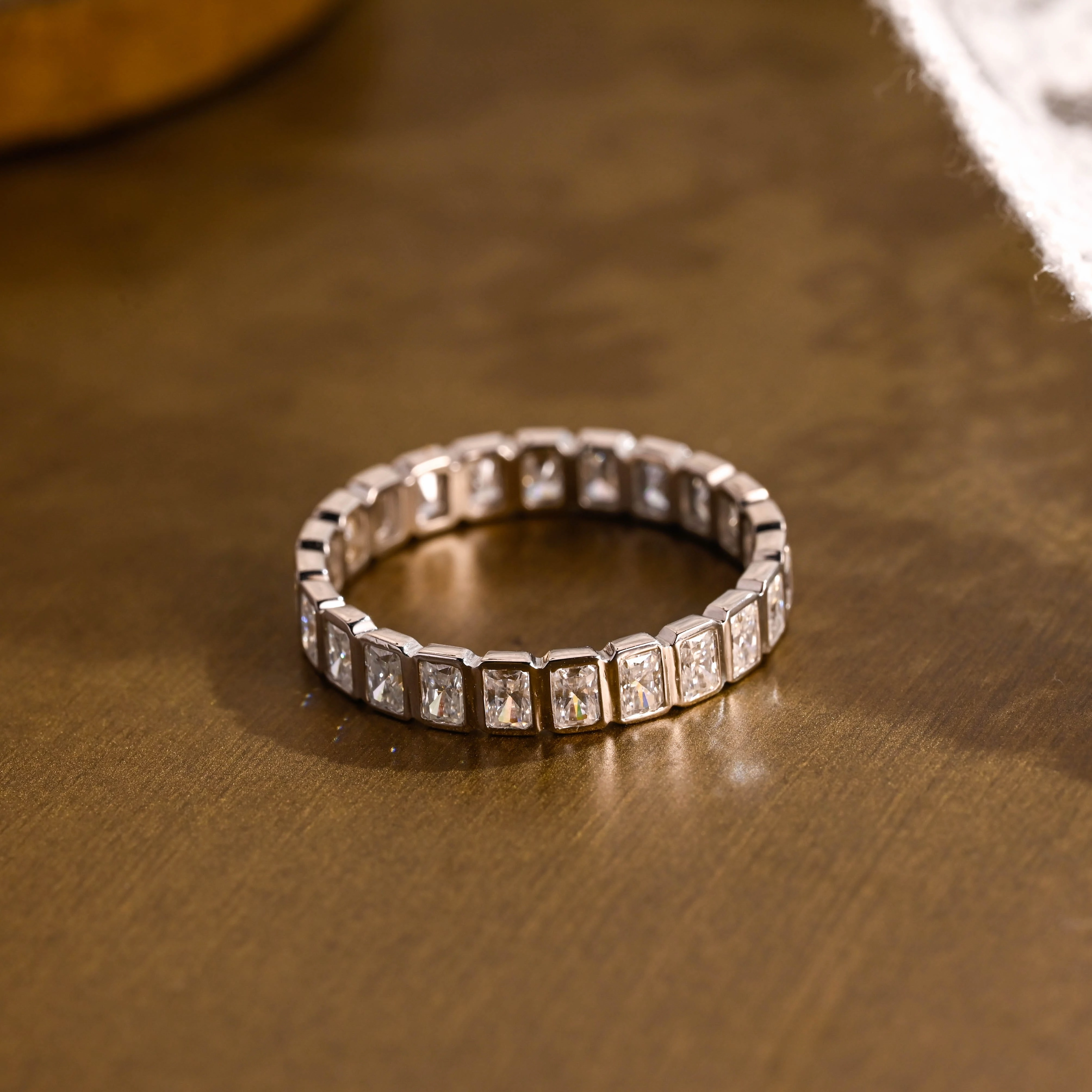 Solid Gold Bezel Radiant Cut Moissanite Wedding Band