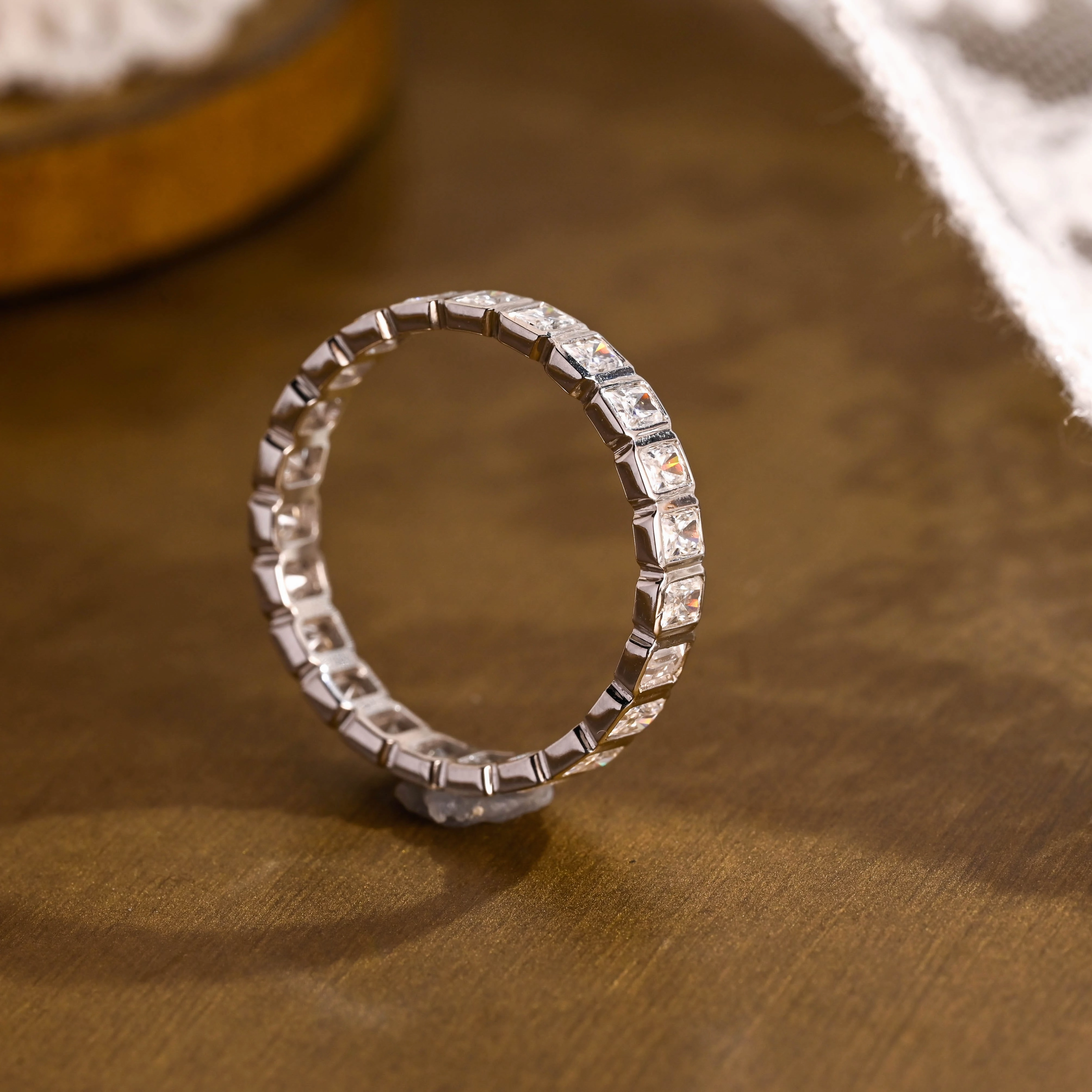 Solid Gold Bezel Radiant Cut Moissanite Wedding Band