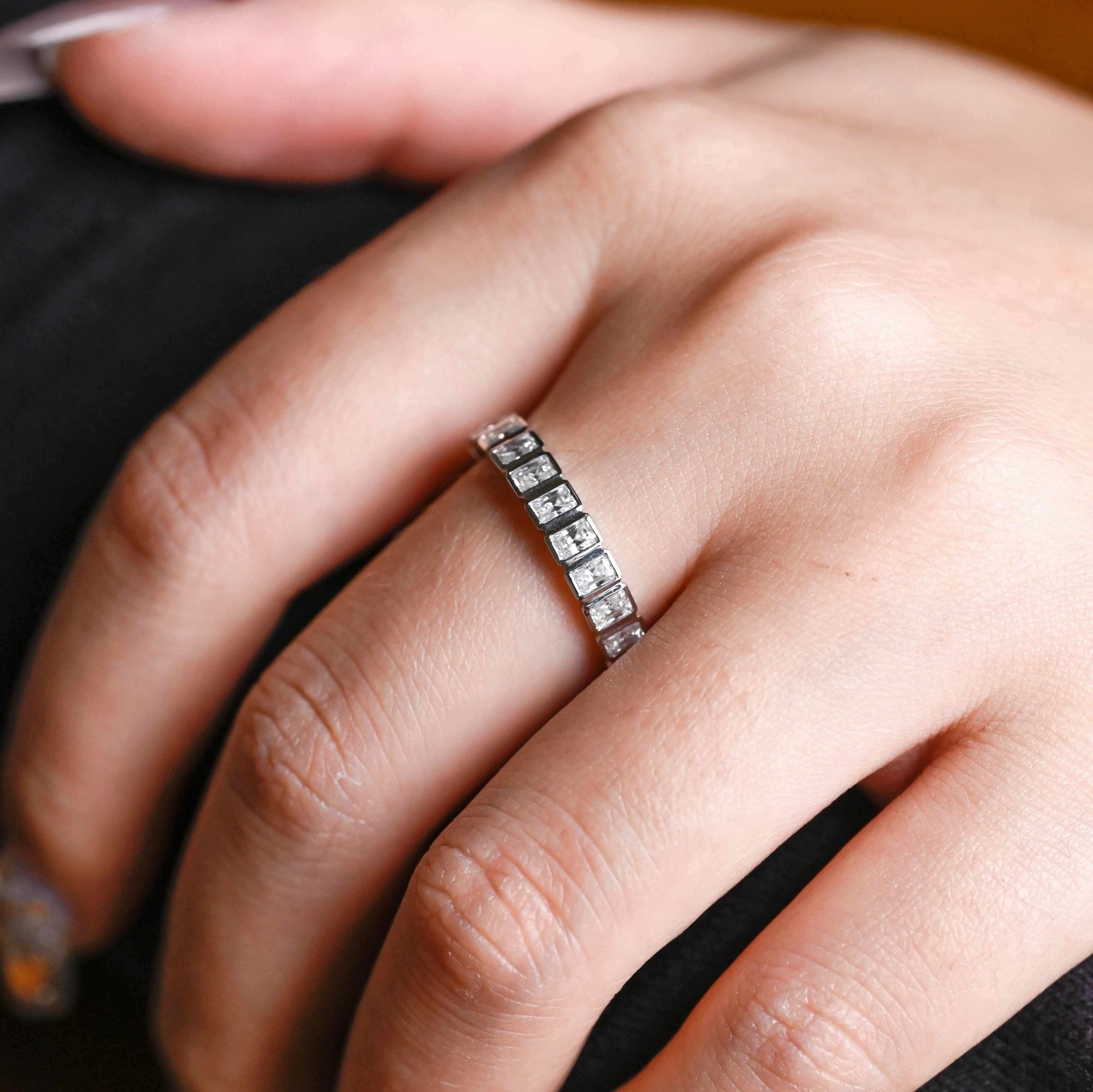 Solid Gold Bezel Radiant Cut Moissanite Wedding Band