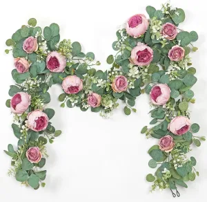 SOMYTING 2 Pack 13FT Flower Garland, Artificial Rose Vine Fake Flower Garland Silk Rose Peony Hanging Vine Faux Floral Garlands for Wedding Party Arch Table Wall Backdrop Decoration (Vintage Pink)