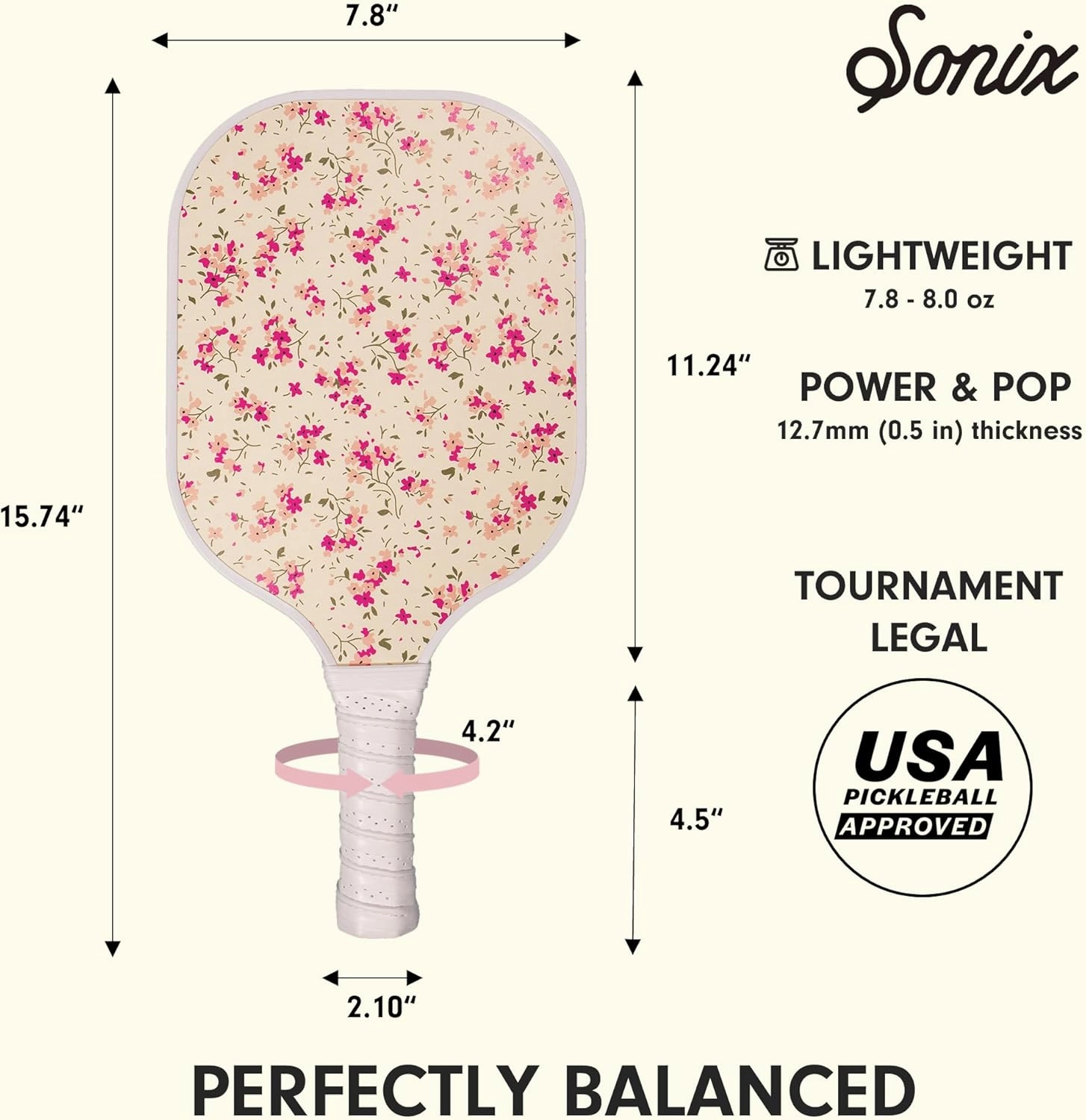 Sonix | USAPA Approved | Premium Pickleball Paddle | Fiberglass Surface, Non-Slip Cushion Grip | Single Pickle Ball Racket