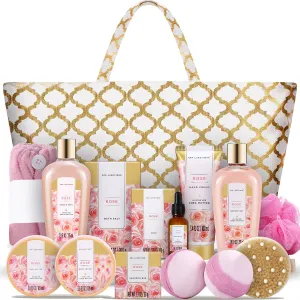 Spa Luxetique Spa Baskets for Women Gift, Gift Basket for Women, 15pcs Rose Spa Sets, Spa Kit Includes Bath Oil, Bath Salt, Bubble Bath, Bath Sets for Women Gift, Mothers Gifts