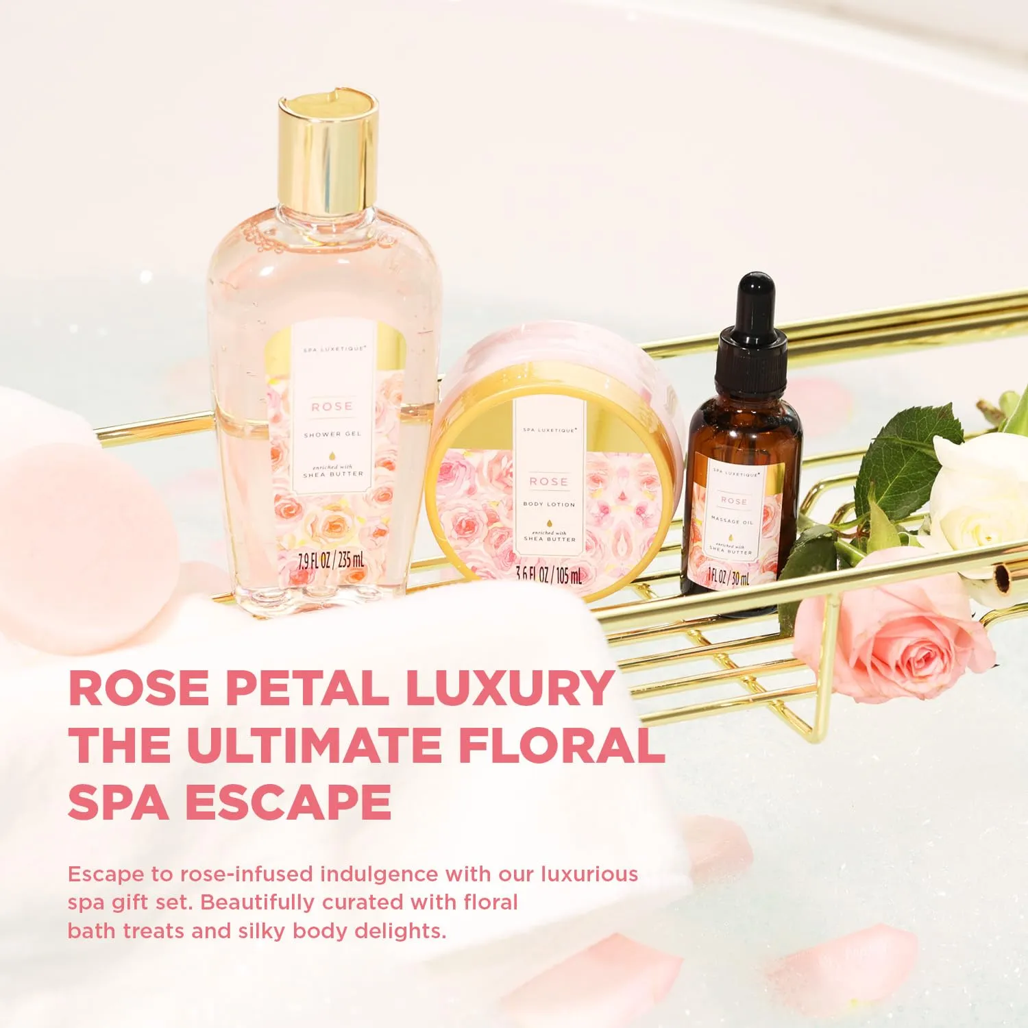 Spa Luxetique Spa Baskets for Women Gift, Gift Basket for Women, 15pcs Rose Spa Sets, Spa Kit Includes Bath Oil, Bath Salt, Bubble Bath, Bath Sets for Women Gift, Mothers Gifts