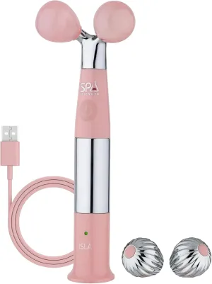 Spa Sciences ISLA Ice   Heat Contouring Roller (Face, Neck, and Décolletage) – Including Steel   Bonus Genuine Rose Quartz Globes