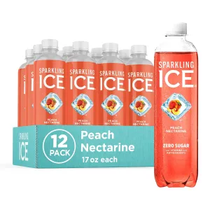 Sparkling Ice, Peach Nectarine Sparkling Water, Zero Sugar Flavored Water, with Vitamins and Antioxidants, Low Calorie Beverage, 17 fl oz Bottles (Pack of 12)