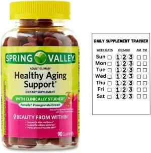 Spring Valley Pomegranate Extract Healthy Aging Support Supplement Gummies, 167 mg, 90 Count   Daily Supplement Tracker Sticker