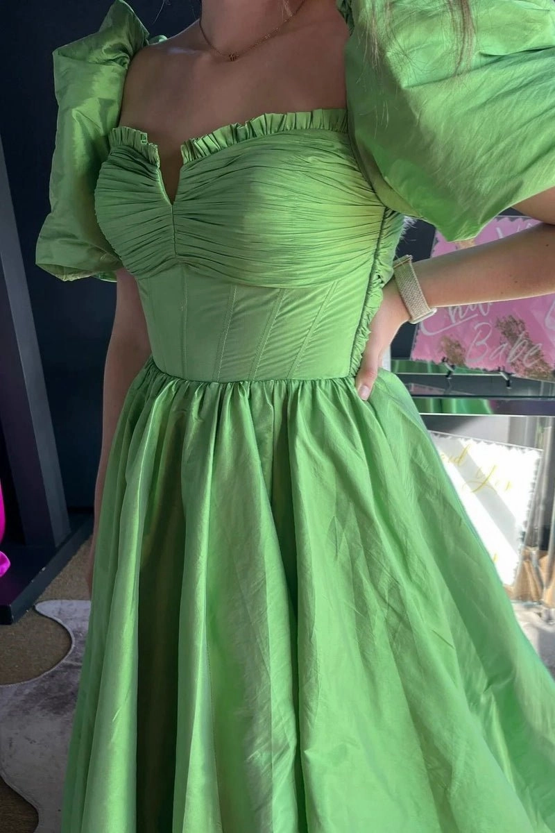 Square Neck Puff Sleeves A-line Prom Dresses