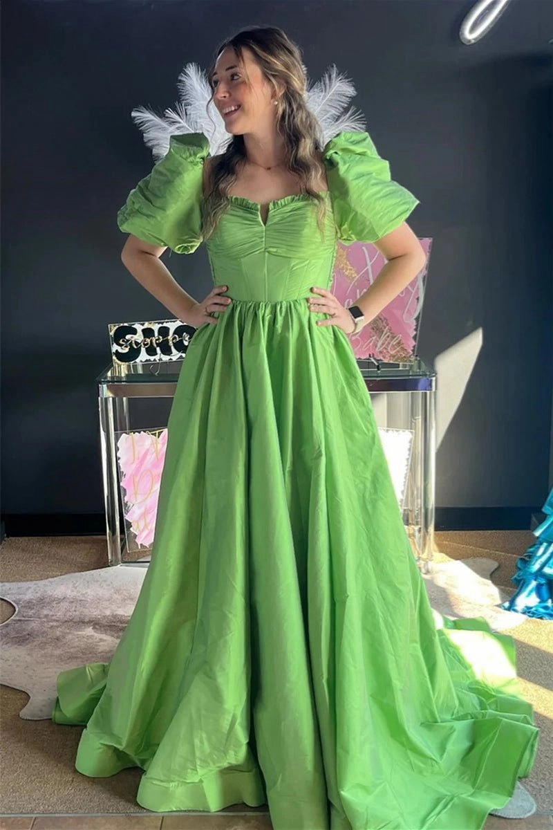 Square Neck Puff Sleeves A-line Prom Dresses