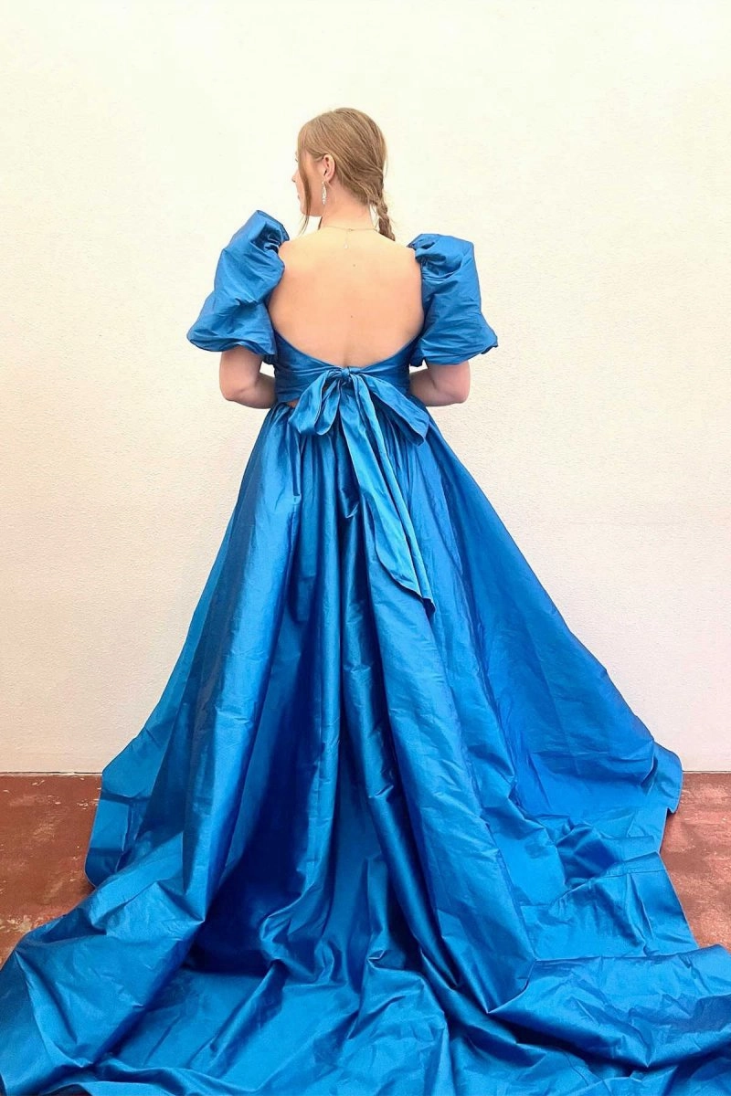 Square Neck Puff Sleeves A-line Prom Dresses
