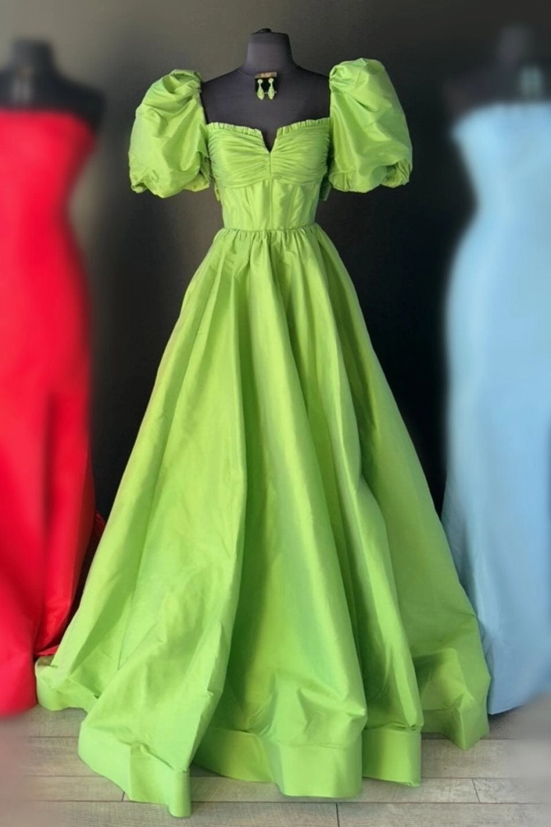 Square Neck Puff Sleeves A-line Prom Dresses
