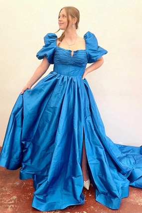 Square Neck Puff Sleeves A-line Prom Dresses