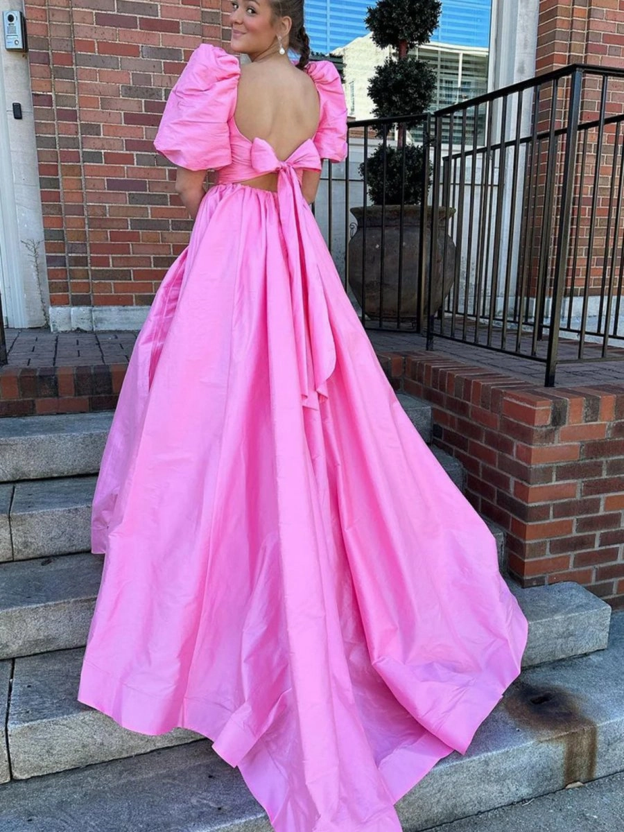 Square Neck Puff Sleeves A-line Prom Dresses